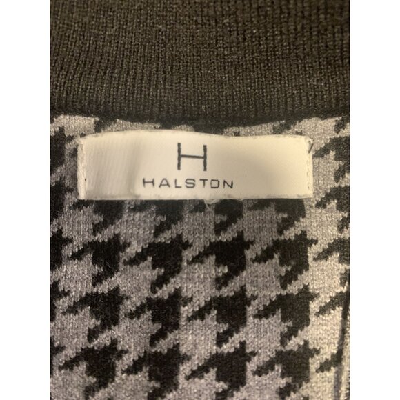 Halston M Black Gray Houndstooth Single-Button Sweater Cardigan Jacket - Picture 4 of 9